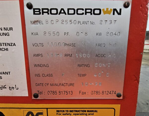 Used Broadcrown Paxman 2550kva Diesel Generator - Image 9