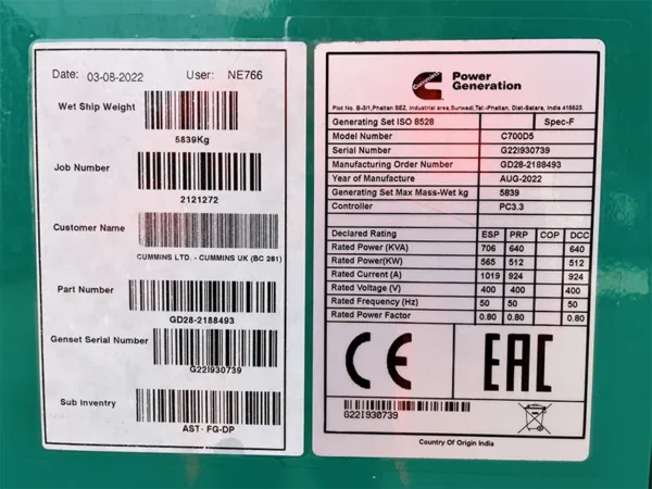 Used Cummins 706kVA 568.8kW Diesel Generator XP70016 - Image 4