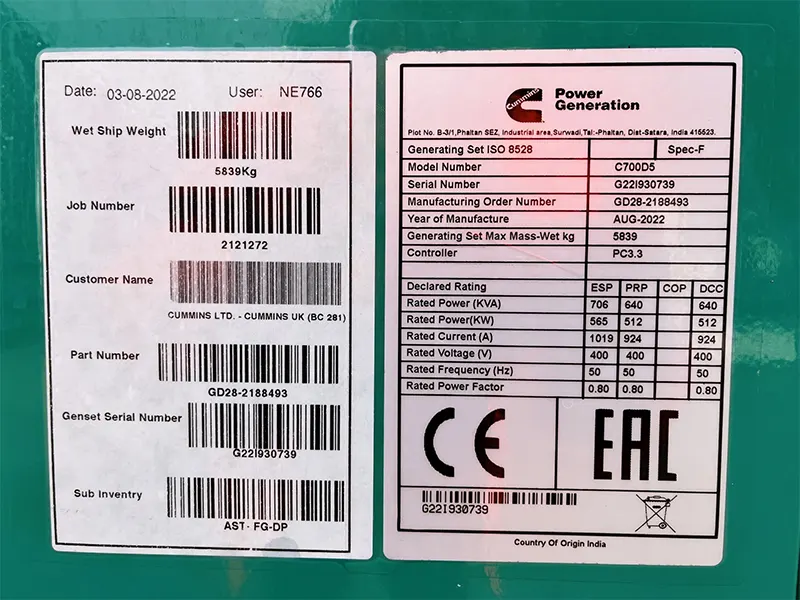 Used Cummins 706kVA 568.8kW Diesel Generator XP70016 - Image 4