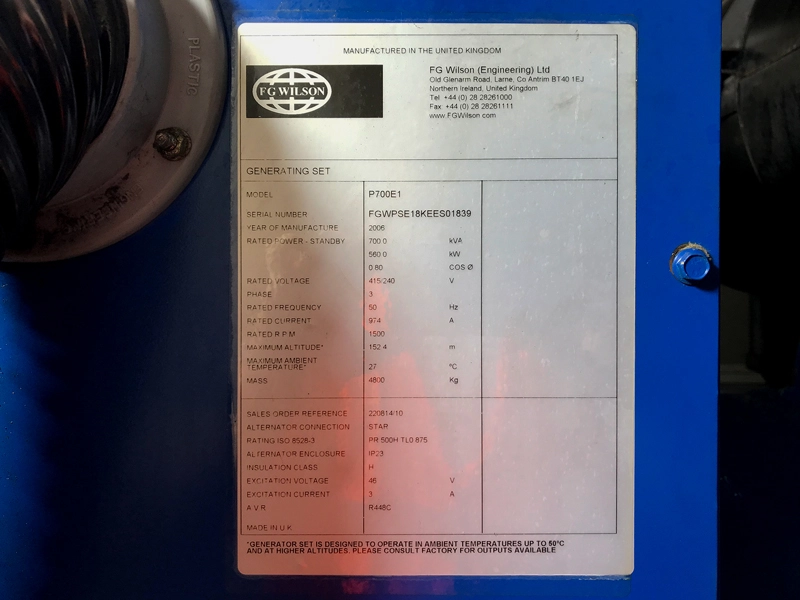 Used FG Wilson Perkins 700kVA 560kW Diesel Generator XP7006 - Image 14
